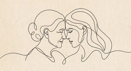 Acrylglasbilder Eine Linie Minimalist continuous one line drawing of an older woman and a young woman facing each other, representing different generations and family bonding  © Nguyen Tuan