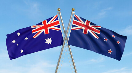Crossed Flags of Australia and New Zealand - Background Representing Oceania Cooperation, Alliance, and Friendship