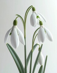 Obraz premium A minimal white floral background featuring snowdrop flowers, ideal for clean and modern designs.