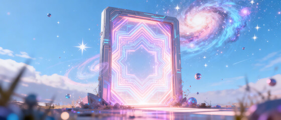 Fototapeta premium Futuristic portal in cosmic landscape