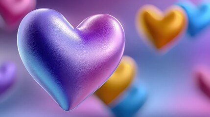 Obraz premium Valentine's Day Romantic Background with Metallic Purple 3D Hearts
