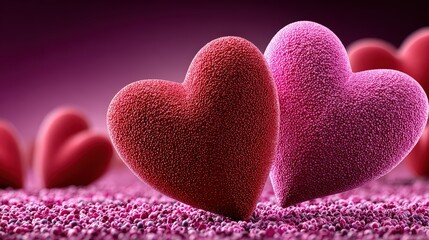 Fototapeta premium Two Romantic Valentine's Day Love Hearts with Pink and Red Texture