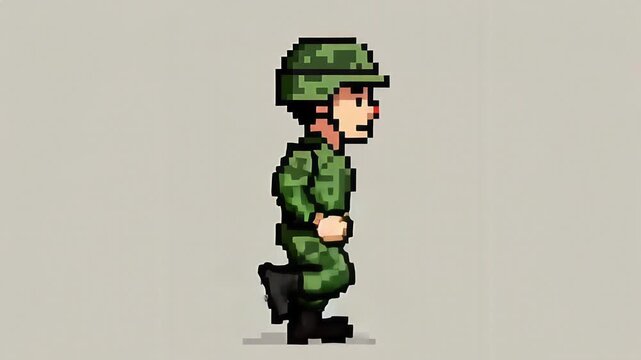 Pixel Art Soldier Running Animation for Retro Video Games.