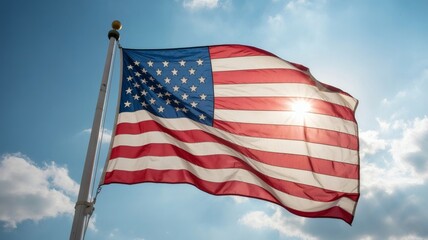 American Flag Waving Proudly in Sunlight