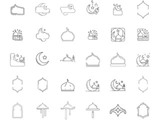 Fototapeta premium Islamic Symbols and Ramadan Icons Collection in Outline Style