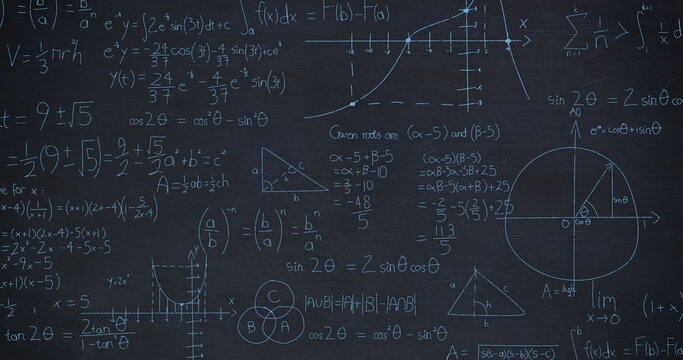 Mathematical equations on chalkboard