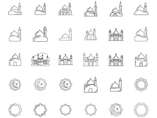 Fototapeta premium Collection of Islamic mosque and crescent moon icons, symbolizing faith and architecture