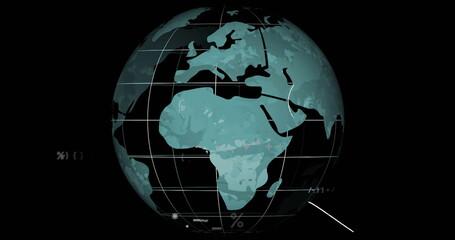 Obraz premium Glowing lines marking continents on dark globe