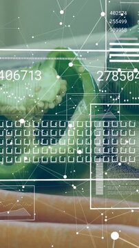 Vertical video: View shifting, causing HUD scanning pepper core, analyzing seeds and updating data