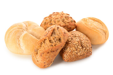 Fototapeta premium Different delicious buns on white background