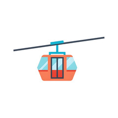 Orange cable car gondola on wire isolated on a transparent background