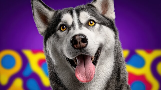 Close-up Portrait of a Happy Siberian Husky with Tongue Out
