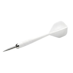 White darts with smooth plastic fins, slim textured shafts, and sharp metal tips, symbolizing accuracy, focus, and competitive sports isolated on white or transparent background. PNG format.