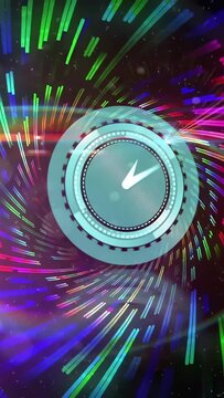 Vertical video: Teal dial appearing, rings turning and hand turning as streaks pulsing to show time