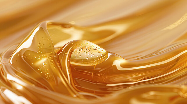 Golden syrup liquid macro texture with glossy surface and warm studio light, abstract fluid background suitable for packaging, branding and digital design use