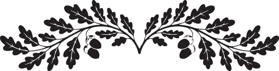 Oak Branches with Acorns Border, Black and White Silhouette Vector Design Element © MdShamimAhmed