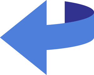 Blue arrow pointing left with a curved ribbon effect