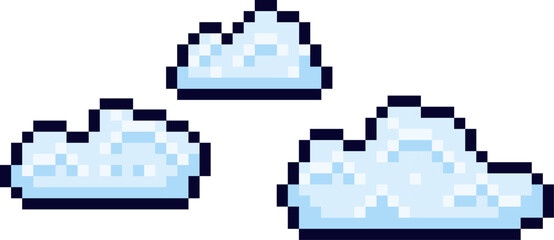 Pixel art clouds floating across a retro gaming sky