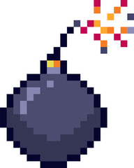 Pixel art bomb with lit fuse exploding danger gaming