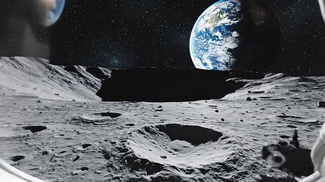 Astronaut Perspective Surface Moon Vast Earth View Space Exploration