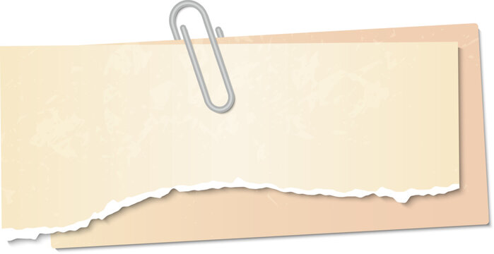 Torn blank paper note attached with paperclip