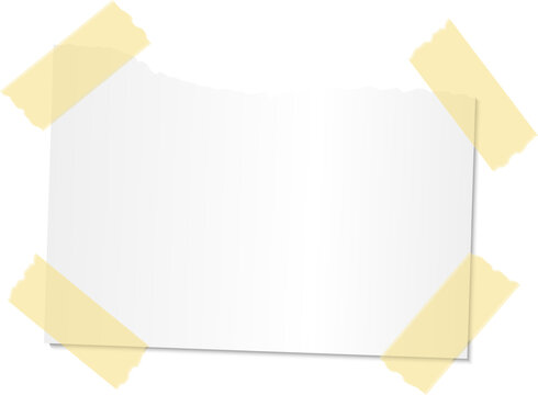Blank torn piece of paper taped to a white background