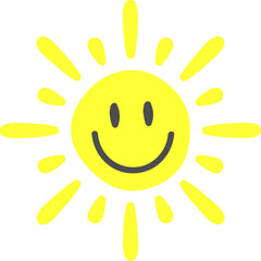 Yellow sun drawing with a happy smiling face