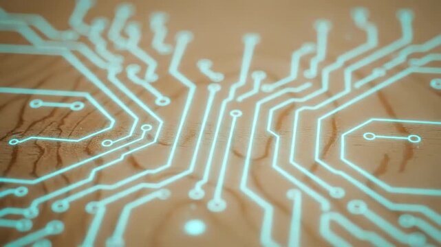 Glowing circuit board design on sandy surface with futuristic technology