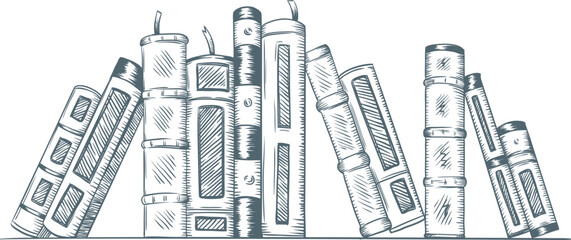 Bookshelf line drawing representing knowledge, education, and learning © Tartila