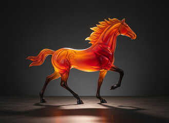 Fiery Orange Glass Horse Sculpture With Detailed Mane And Tail