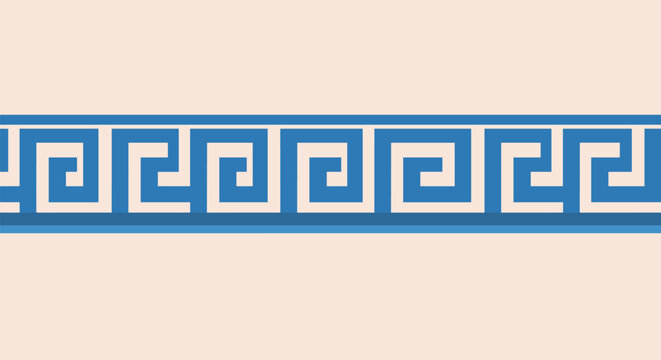 Classic Greek meander pattern border in blue and white on a pale background