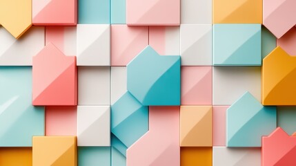 Obraz premium This vibrant image showcases a variety of colorful geometric shapes, creating an engaging abstract pattern that draws the eye with its modern artistic appeal.