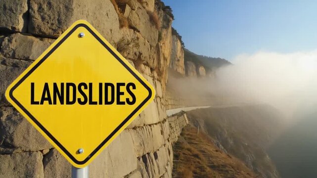 Road sign of landslides.