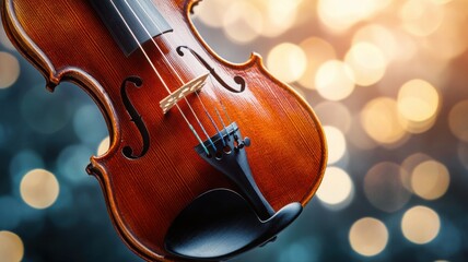 Fototapeta premium Elegant Violin Detail with Bokeh Background violin bokeh elegant detail music instrument classical