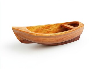 Fototapeta premium Handcrafted Polished Wooden Boat Decorative Object on White handcrafted wood wooden boat still life