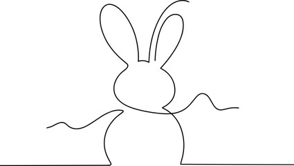 Obraz premium Single Line Drawing of a Rabbit, Minimalist Easter Bunny, Simple Vector Art