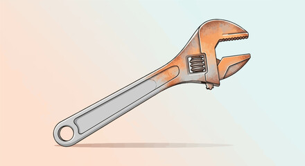 Obraz premium A rusty adjustable wrench with a silver handle on a gradient background