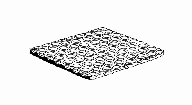 A sheet of protective bubble wrap with evenly spaced circular air pockets