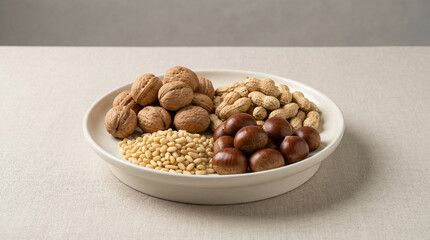 Traditional Korean Mixed Nuts on Ceramic Plate