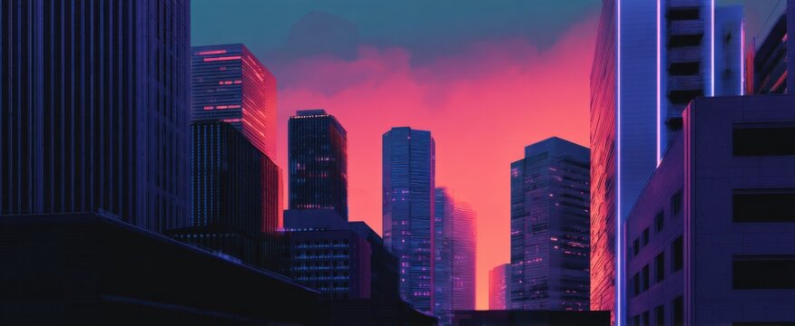 futuristic cityscapes in a vibrant retrowave mashup with neon and soft hues