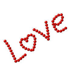 A heartwarming word love made of red beads on transparent background