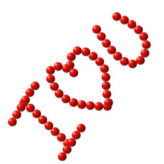 A heart shape made of red beads on transparent background