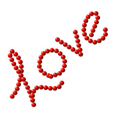 A creative illustration of the word love made of red beads on transparent background