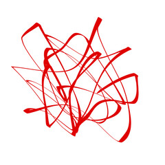 A vibrant red abstract art piece on transparent background