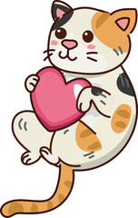 Calico cat holding heart cute valentines love sticker illustration