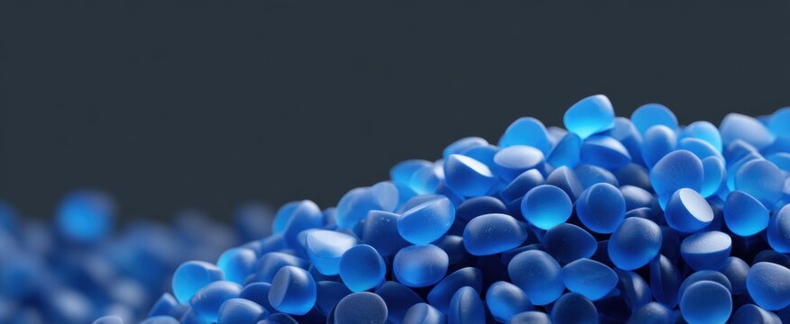 Vibrant close-up of blue plastic resin pellets for diverse manufacturing and industrial applications
