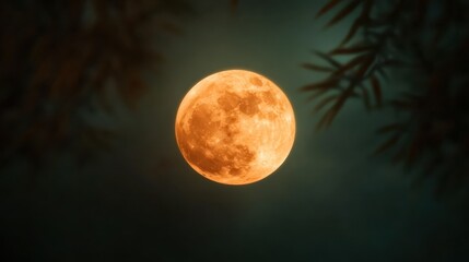 Fototapeta premium A radiant full moon brightly illuminating the night sky, surrounded by a soft atmospheric haze, creating a sense of wonder and tranquility in a stunning celestial display.