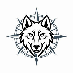Fototapeta premium Stunning wolf head logo with compass navigation symbol
