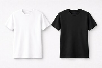 Fototapeta premium A white and black t shirt are displayed side by side on a neutral background