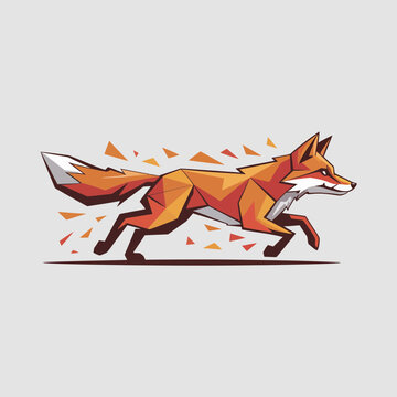 Low Poly Running Fox Logo - Geometric Fox Wildlife Illustration